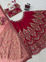 Rani Pink Heavy Embroidered Bridal Lehenga Choli with Tissue Dupatta Wedding