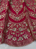 Rani Pink Heavy Embroidered Bridal Lehenga Choli with Tissue Dupatta Wedding