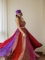 Navratri Multicolor Bandhani Print Chaniya Choli with Mirror Work Blouse Garba