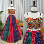 Navratri Multicolor Bandhani Print Chaniya Choli with Mirror Work Blouse Garba