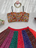 Navratri Multicolor Bandhani Print Chaniya Choli with Mirror Work Blouse Garba