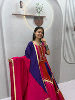 Navratri Multicolor Chaniya Choli Pink Purple Gota Patti Mirror Work Garba