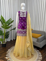 Purple Embroidered Kurti Sharara Suit Set with Dupatta for Women Wedding Wear