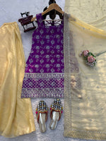 Purple Embroidered Kurti Sharara Suit Set with Dupatta for Women Wedding Wear