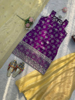 Purple Embroidered Kurti Sharara Suit Set with Dupatta for Women Wedding Wear
