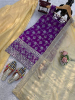Purple Embroidered Kurti Sharara Suit Set with Dupatta for Women Wedding Wear