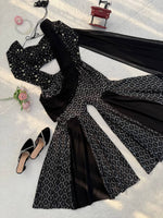 Black Sequins Embroidered Sharara Set Crop Top with Dupatta Party Wear Women