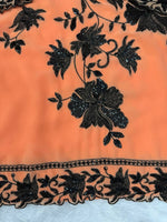Peach Georgette Palazzo Suit Black Floral Sequins Embroidered Kurti Dupatta Set