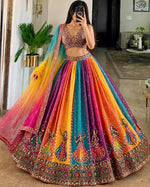 Navratri Multicolor Garba Print Chaniya Choli Real Mirror Work with Dupatta