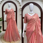 Fendy Silk Saree Sea Green & Peach Pink Scalloped Border Party Wear for Women