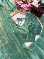 Fendy Silk Saree Sea Green & Peach Pink Scalloped Border Party Wear for Women