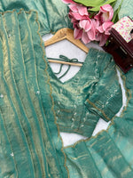 Fendy Silk Saree Sea Green & Peach Pink Scalloped Border Party Wear for Women
