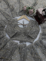 Grey Heavy Sequins Embroidered Tissue Saree with Blouse Wedding Party Wear
