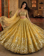Designer Yellow Lehenga Choli Sequence Work Full Sleeve Blouse Wedding