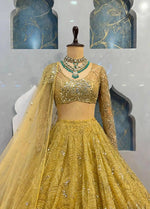 Designer Yellow Lehenga Choli Sequence Work Full Sleeve Blouse Wedding