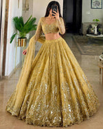Designer Yellow Lehenga Choli Sequence Work Full Sleeve Blouse Wedding