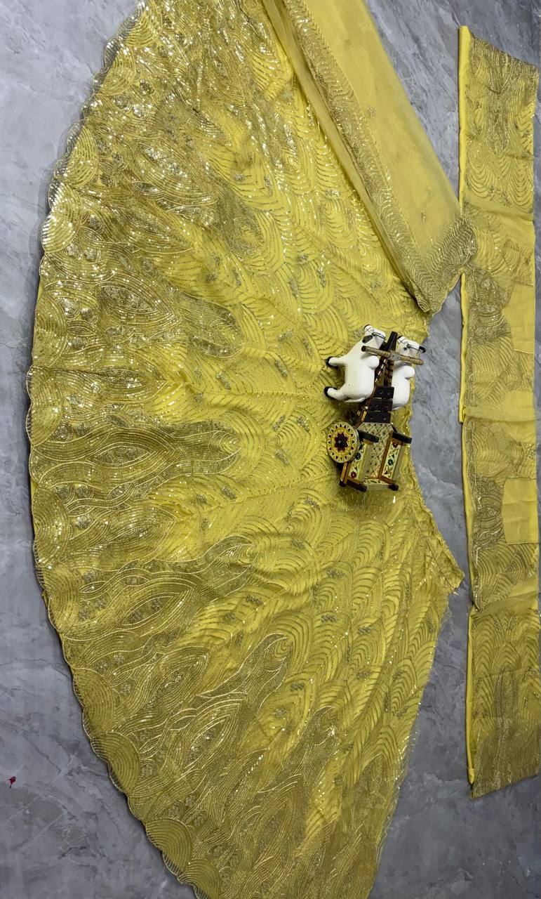 Designer Yellow Lehenga Choli Sequence Work Full Sleeve Blouse Wedding