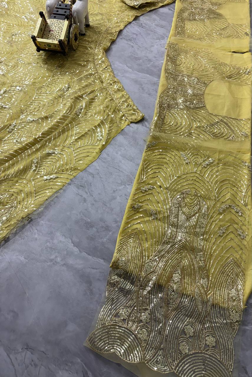 Designer Yellow Lehenga Choli Sequence Work Full Sleeve Blouse Wedding