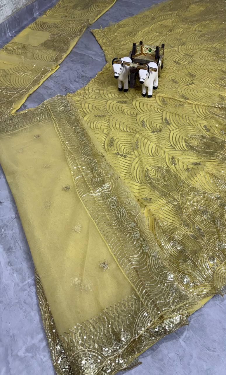 Designer Yellow Lehenga Choli Sequence Work Full Sleeve Blouse Wedding