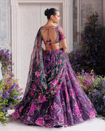 Wine Purple Floral PrintTabby Silk Lehenga Choli Sequins Work Dupatta Wedding