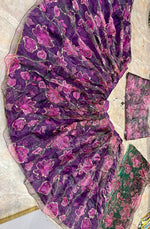 Wine Purple Floral PrintTabby Silk Lehenga Choli Sequins Work Dupatta Wedding