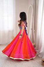 Navratri Pink Orange Chaniya Choli Gota Patti Kutchi Mirror Work Blouse Garba