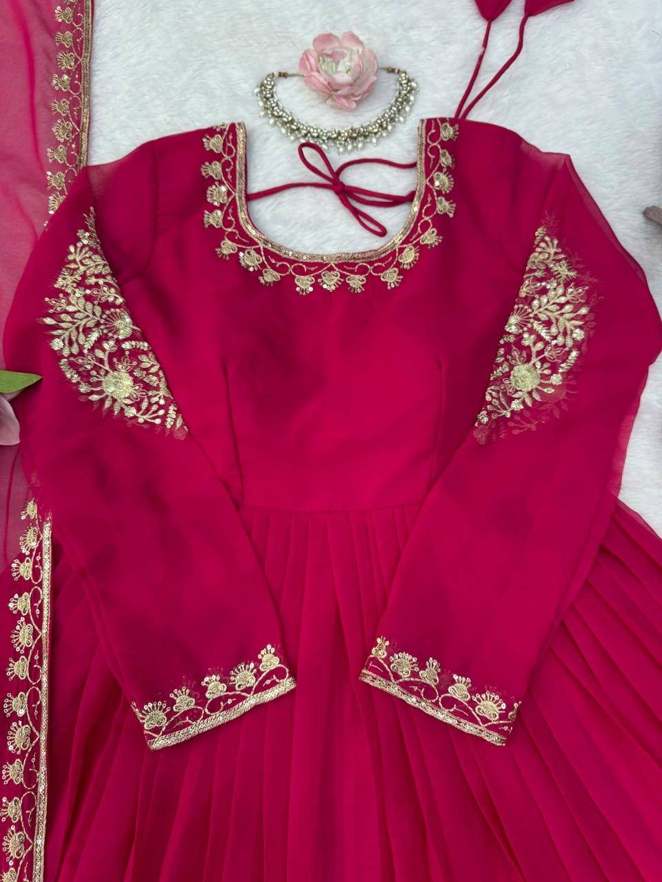 Faux Georgette Anarkali Gown with Pant Dupatta Thread Sequence Work Party Wear