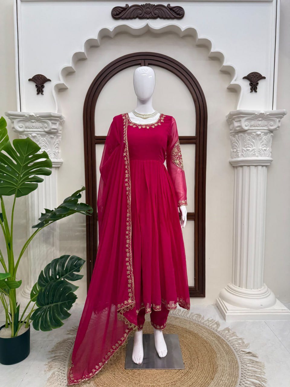 Faux Georgette Anarkali Gown with Pant Dupatta Thread Sequence Work Party Wear