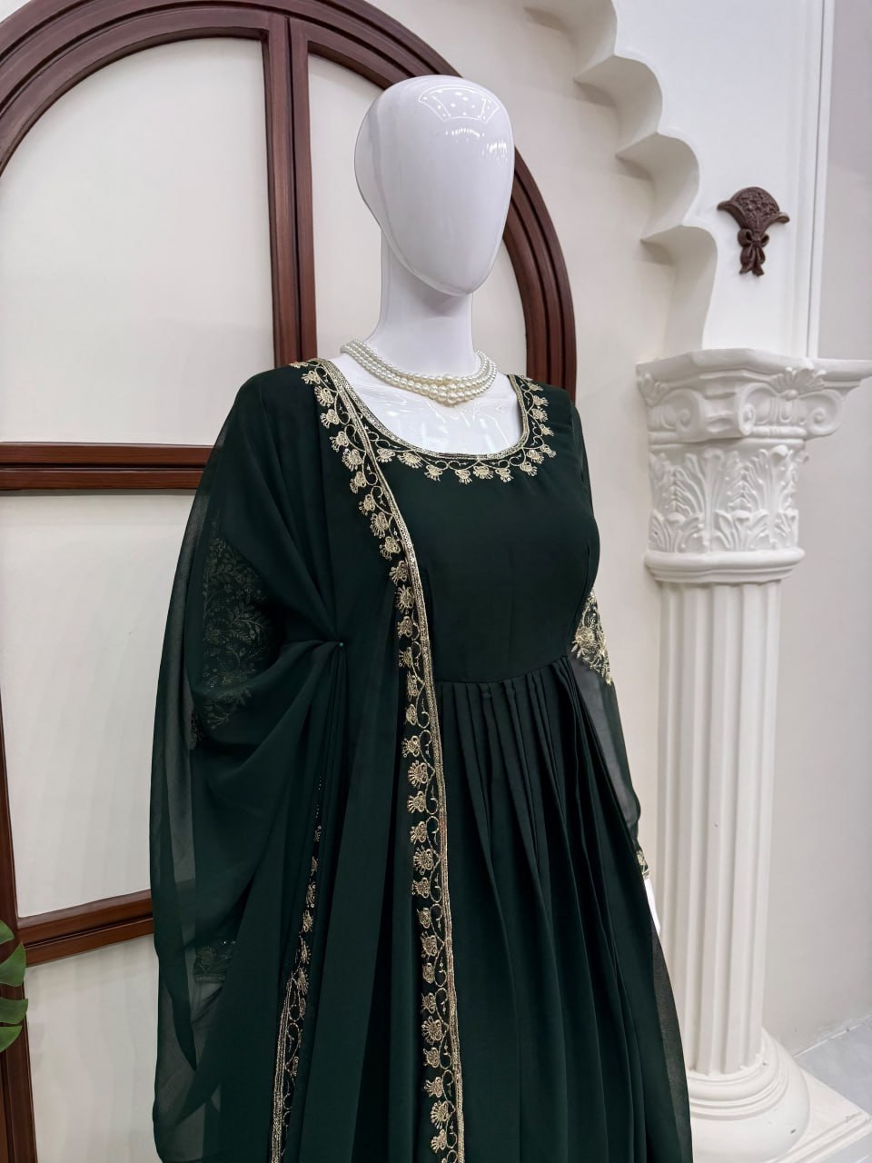 Faux Georgette Anarkali Gown with Pant Dupatta Thread Sequence Work Party Wear