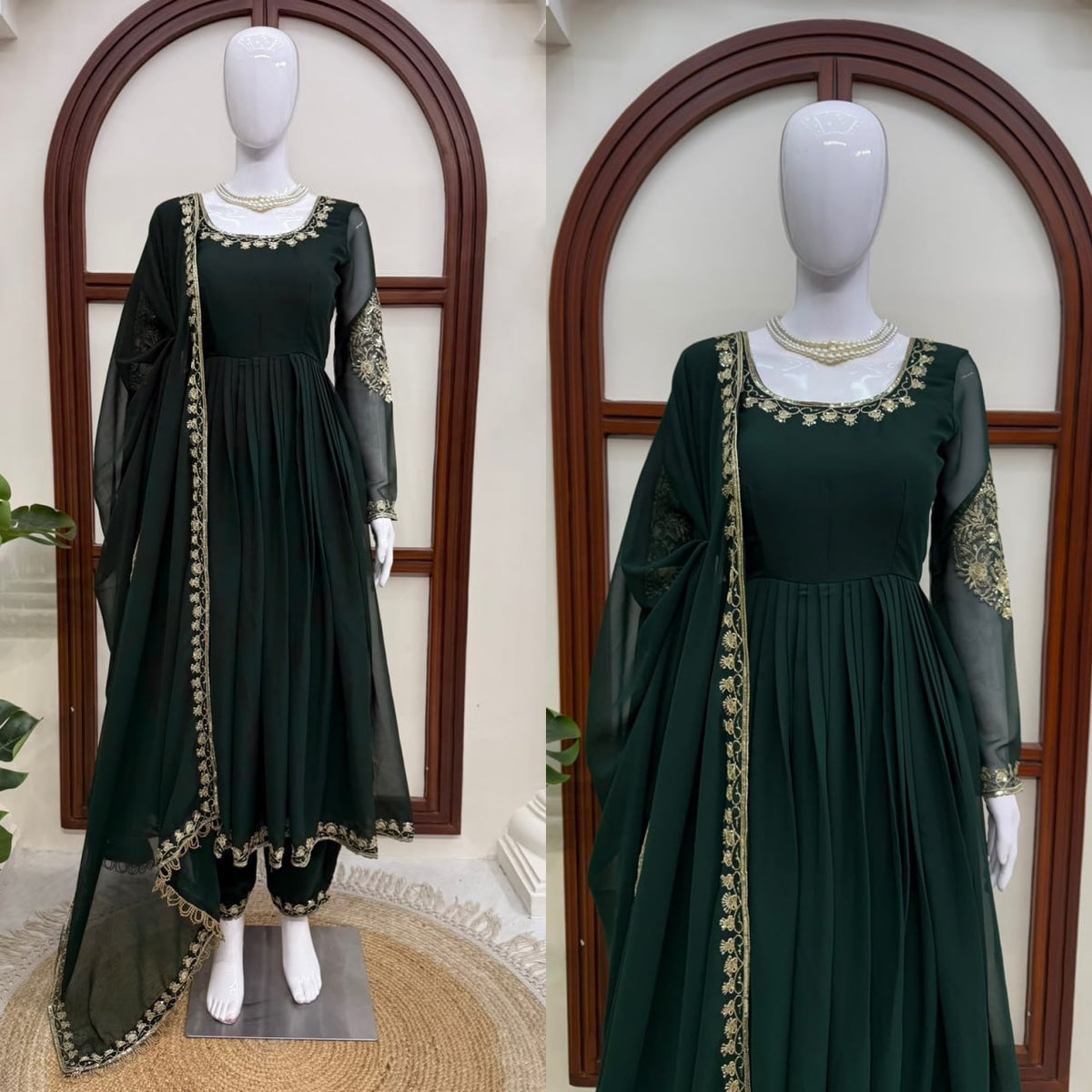 Faux Georgette Anarkali Gown with Pant Dupatta Thread Sequence Work Party Wear