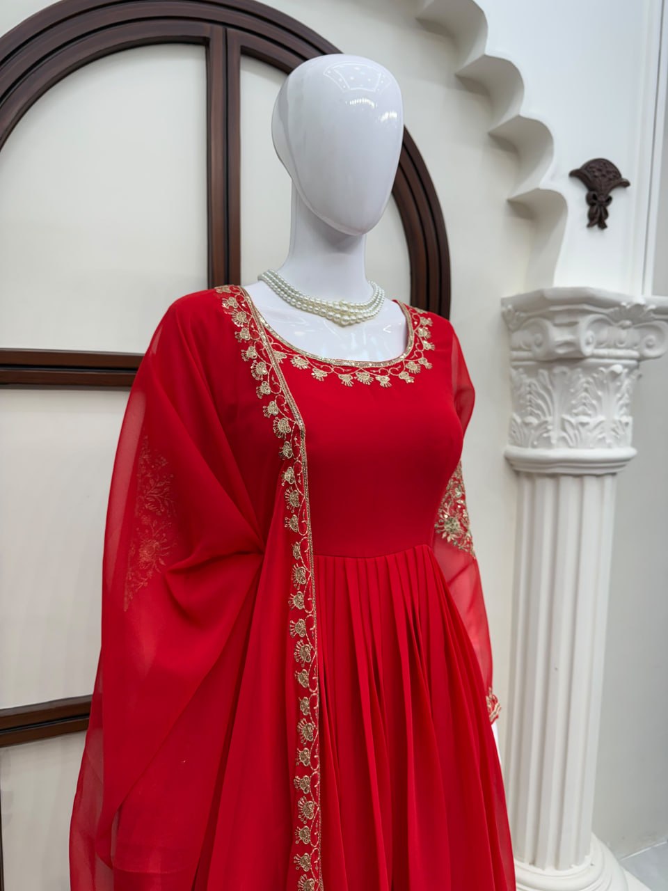 Faux Georgette Anarkali Gown with Pant Dupatta Thread Sequence Work Party Wear
