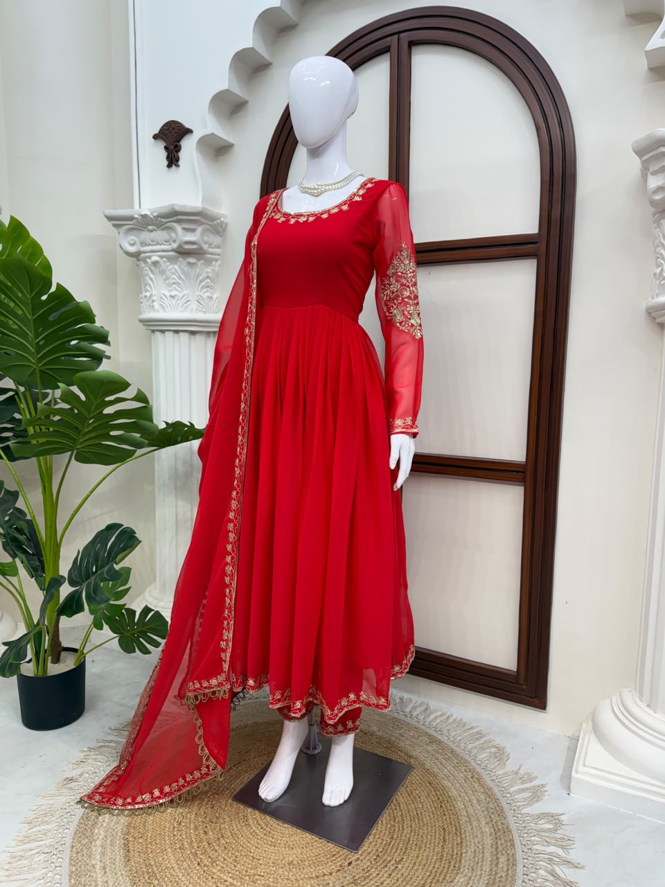 Faux Georgette Anarkali Gown with Pant Dupatta Thread Sequence Work Party Wear