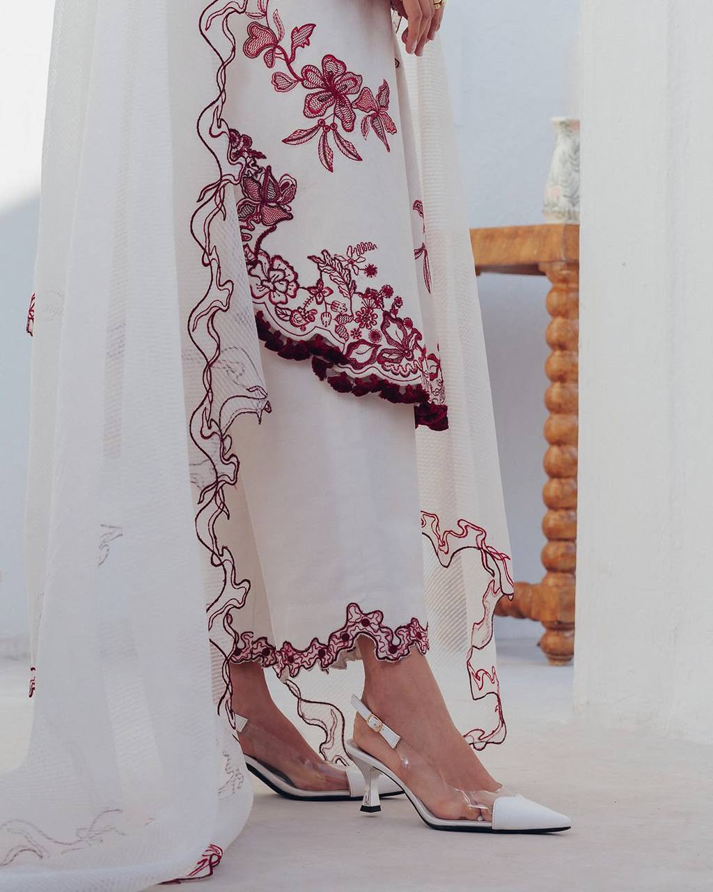 Pakistani Style Roman Silk Kurti Pant Dupatta Set Embroidery Work Festive