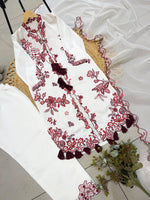 Pakistani Style Roman Silk Kurti Pant Dupatta Set Embroidery Work Festive
