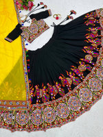 Navratri Black Chaniya Choli Kutchi Mirror Work with Yellow Dupatta Garba