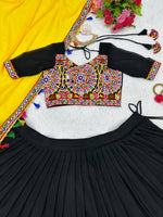 Navratri Black Chaniya Choli Kutchi Mirror Work with Yellow Dupatta Garba