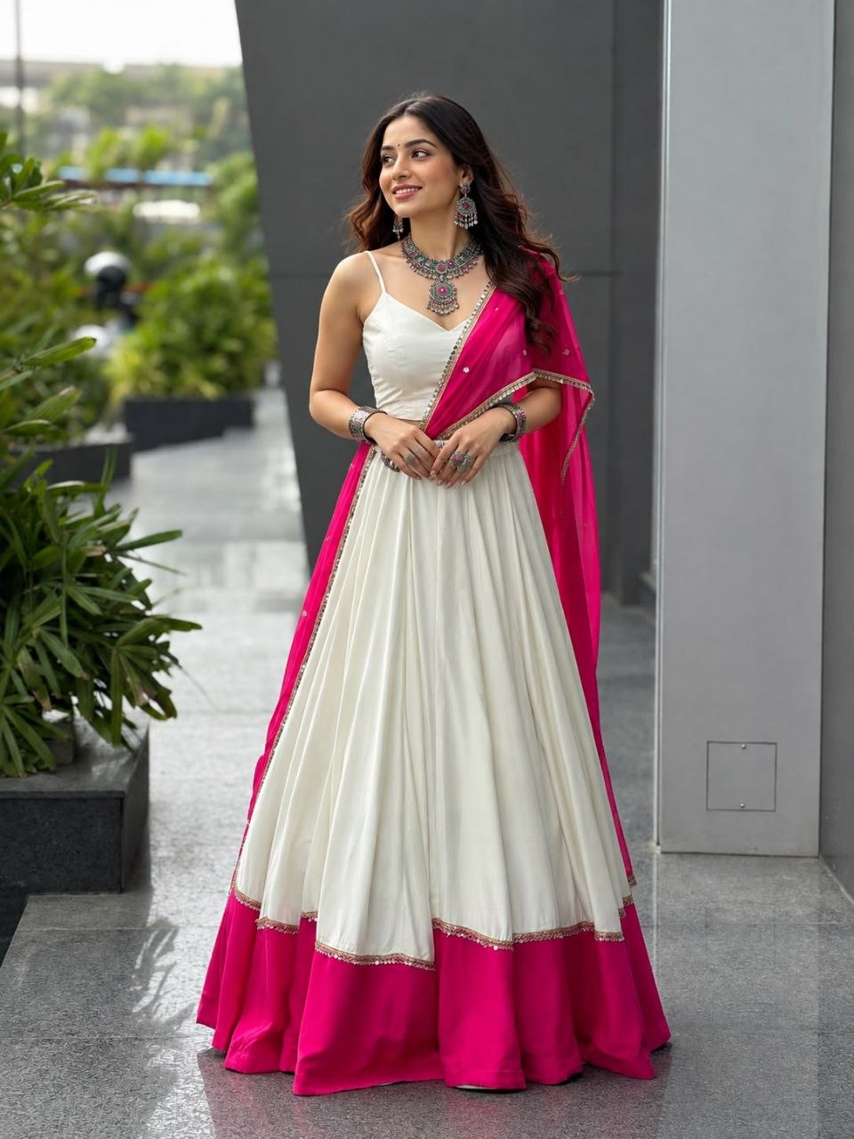 Navratri Cotton Chaniya Choli Mirror Work Lace Fully Stitched Garba Lehenga