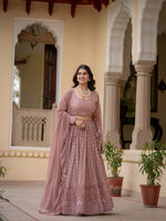 Rosy Brown Faux Georgette Lehenga Choli Thread Zari Sequence Work Semi Stitched