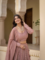 Rosy Brown Faux Georgette Lehenga Choli Thread Zari Sequence Work Semi Stitched