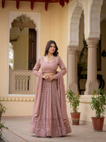 Rosy Brown Faux Georgette Lehenga Choli Thread Zari Sequence Work Semi Stitched