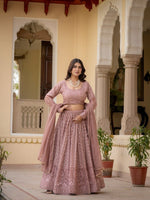 Rosy Brown Faux Georgette Lehenga Choli Thread Zari Sequence Work Semi Stitched