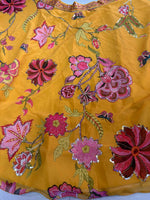 Mustard Yellow Floral Digital Print Georgette Lehenga Choli Sequins Work Haldi