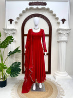 Maroon Faux Georgette Anarkali Suit with Pant Dupatta Hand Work 6.5 Mtr Flair