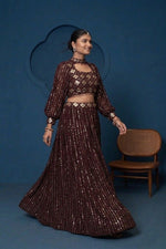 Black Georgette Lehenga Choli Sequins Zari Work Choker Sleeves Semi Stitched