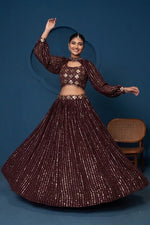 Black Georgette Lehenga Choli Sequins Zari Work Choker Sleeves Semi Stitched