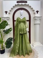 Parrot Green Salsa Silk Top Plazzo Dupatta Set Mukesh Work Ready to Wear