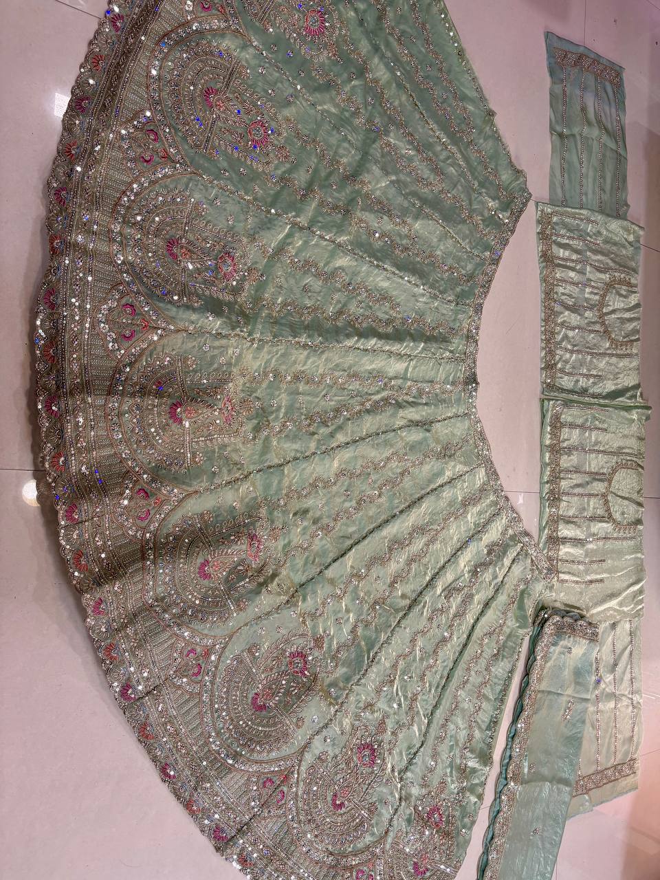 Tabby Silk Lehenga Choli Beads Cut Dana Sequins Work Semi Stitched with Dupatta