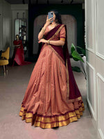 South Indian Half Saree Lehenga Kanchi Cotton Zari Border with Dupatta Festive