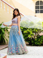 Sky Blue Soft Net Lehenga Choli Zari Sequence Embroidery Work Semi Stitched