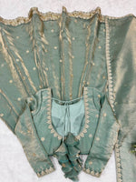 Sage Green Fancy Silk Anarkali Gown with Pant Dupatta Sequence Work Festive